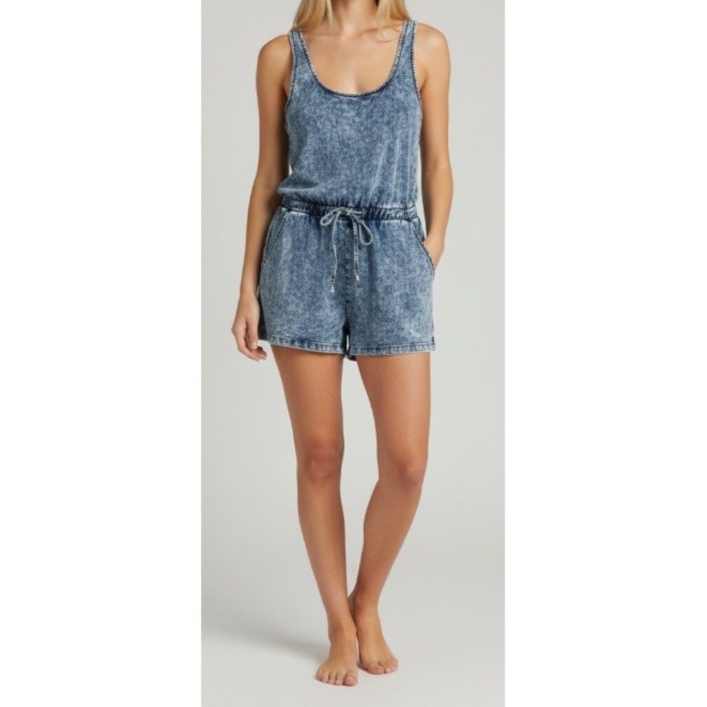 Tally Weijl Acid Wash Sleeveless Romper Women's Size 4 Blue Casual Summer Y2K